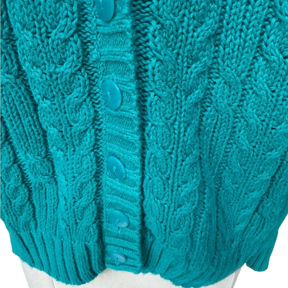 1990s Casual Corner Oversized Ramie/Cotton Blend Cable Knit V-Neck Cardigan‎
